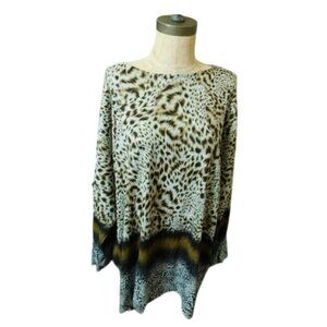 Jess & Jane Size 3X Plus Size Artsy Leopard  Safari  Knit Top NWT